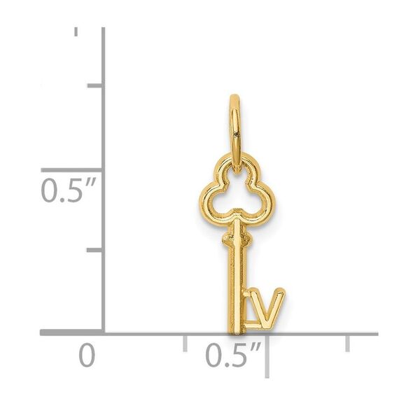 14k Yellow Gold, Hannah Collection, Mini Initial V Shamrock Key Charm - Picture 4 of 5